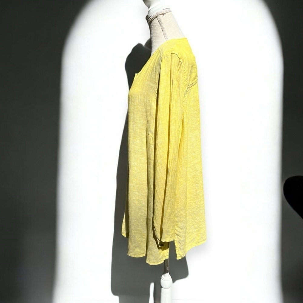 🌻Tahari Pear Color Linen Lagenlook Button Roll-Tab Tunic Blouse Size 1X - Picture 3 of 8